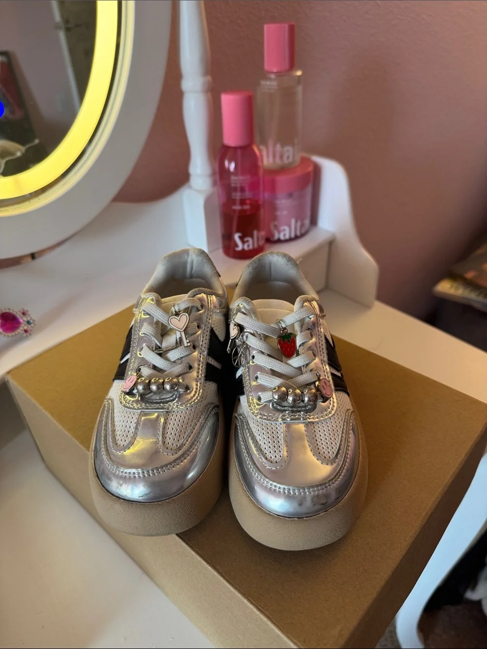 Steve Madden Silver Kids Platform Sneakers with Black Accent